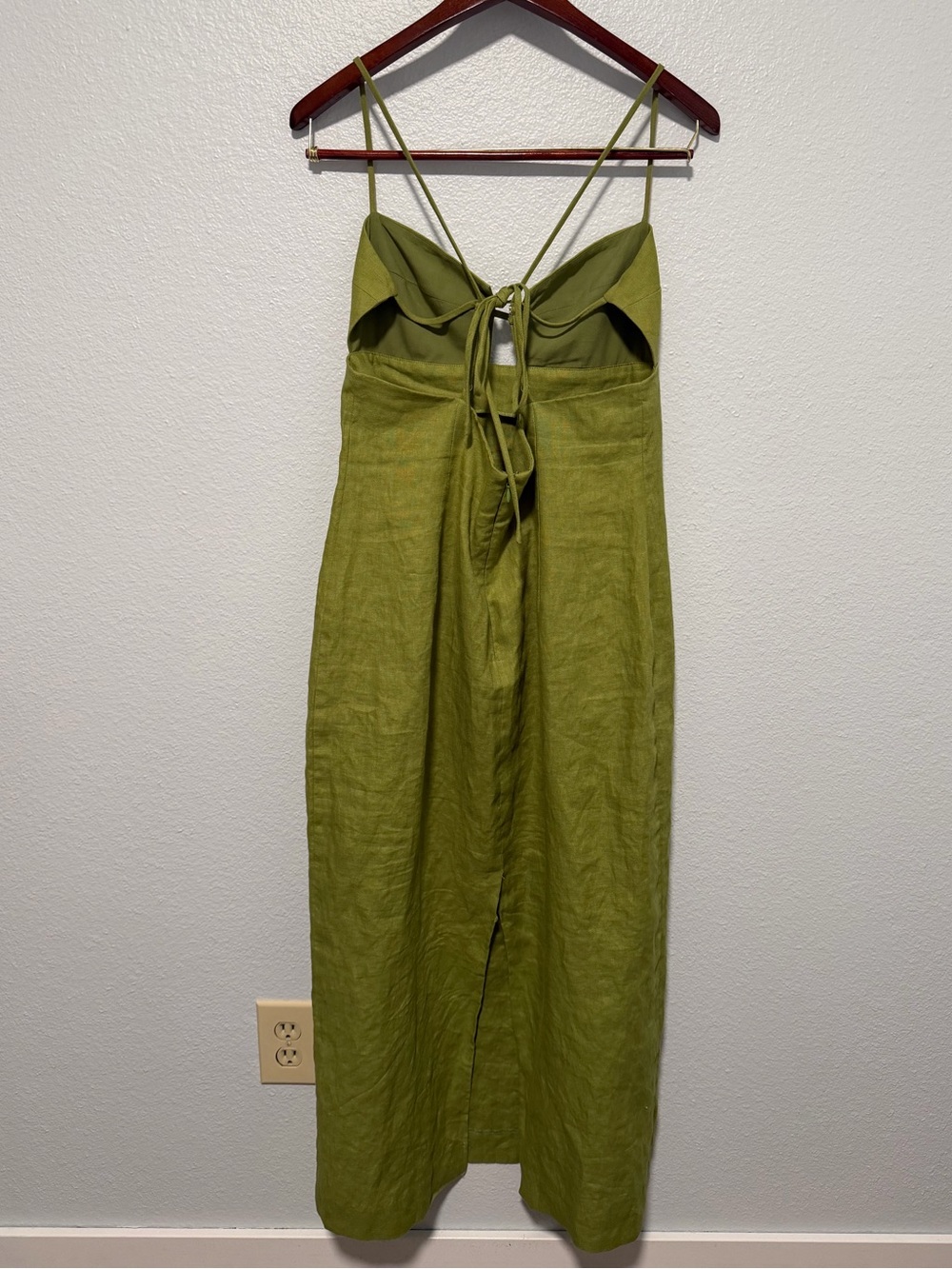 Reformation Malibu Linen Midi Dress Size 12 in Avocado Green - Picture 7 of 9